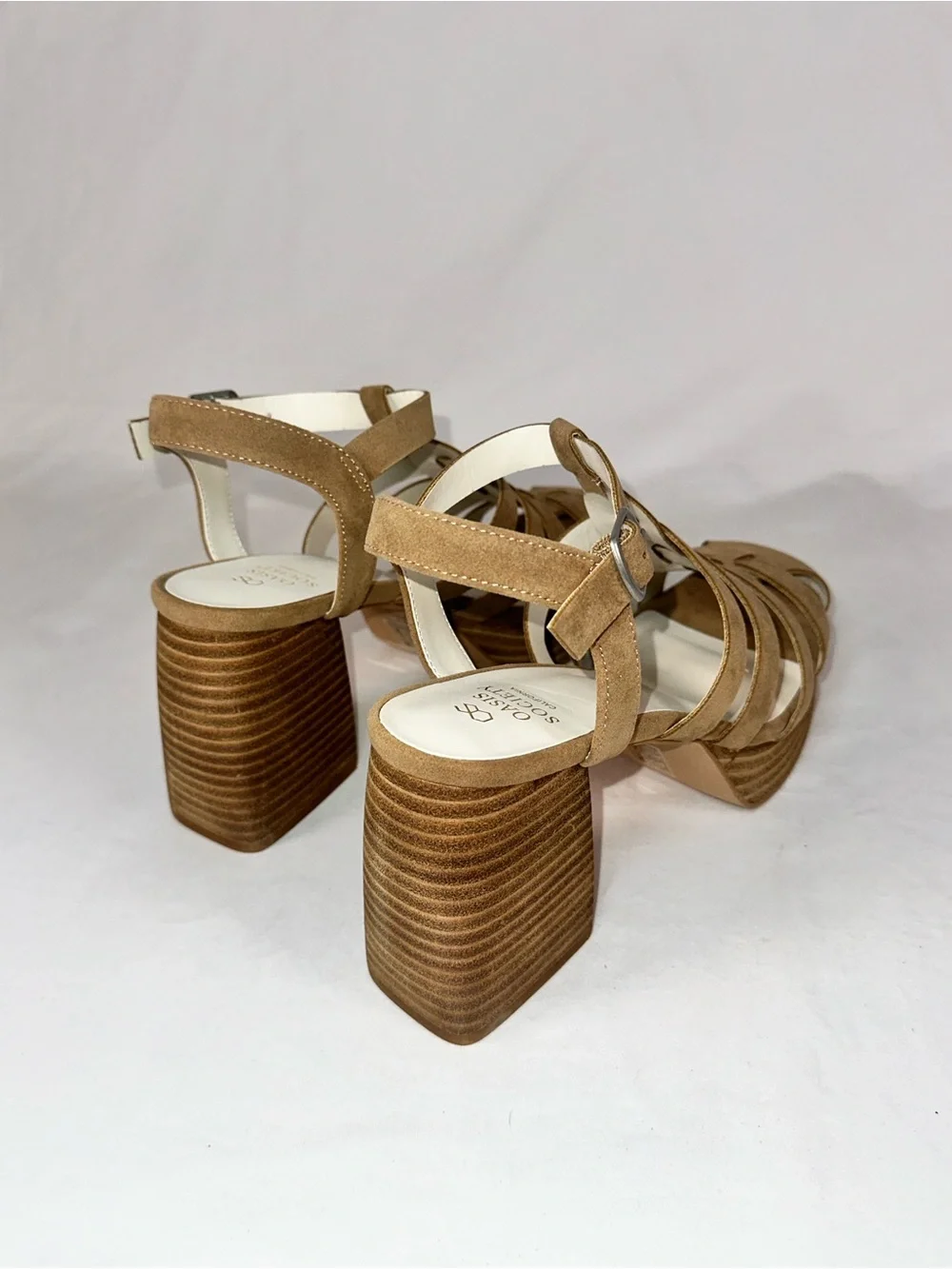 Oasis Society Hailee Khaki Platform Block Heel Caged Sandals Size 8